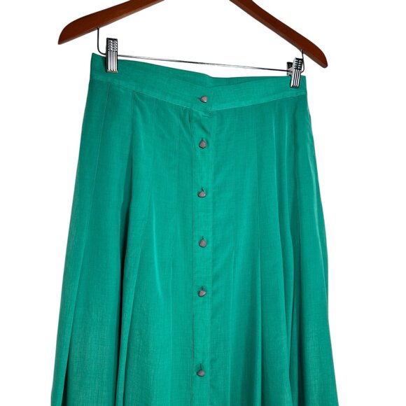 JAC DALE Midi Skirt Sz 12 Jade Green Pleated Purple Button Front Retro Vintage - Picture 2 of 8